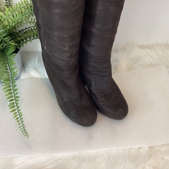 PRADA TALL BOOTS LEATHER CHOCOLATE BROWN BLOCK HEEL SLIGHT SLOUCH SZ 7.5 - Picture 6 of 16